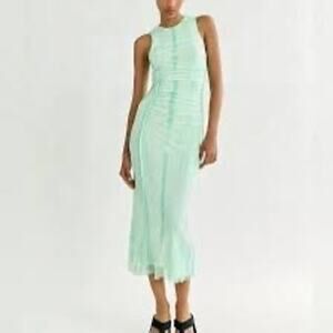 Zara printed tulle midi dress Apple green Sz XL